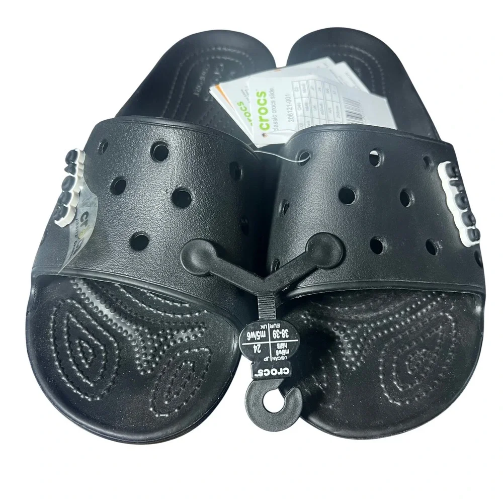 NWT Crocs Classic Slide Black Sandals Mens 6 Womens 8 206121-001 Summer Beach